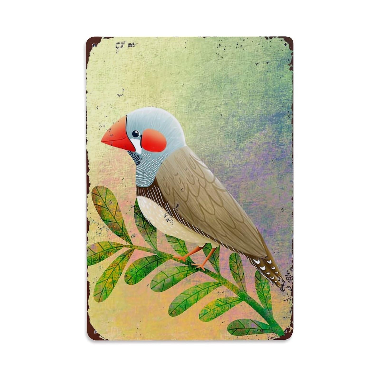 Jdfenggu Vintage Zebra Finch On Leaf Branch Retro Metal Tin Sign, Metal Poster For Bar, Home, Man Cave, Kitchen, Laundry Room Art Decor 8X12 Inch