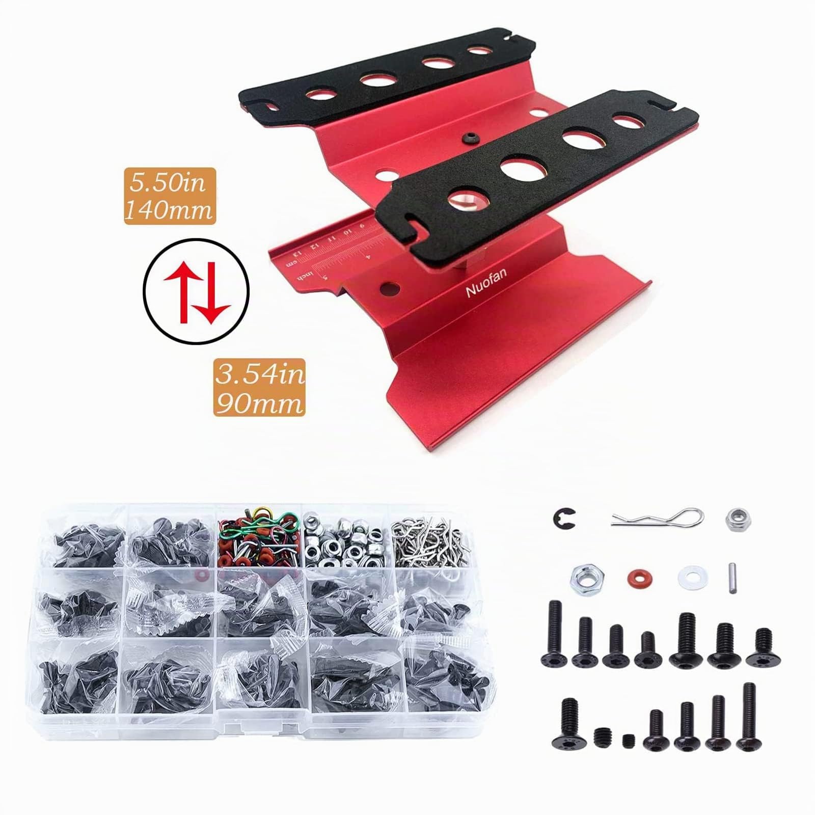 Aluminium RC Auto Reparatur Arbeitsständer Reparatur Werkzeug Set 360 Grad Rotation und 610 Stück RC Schrauben Kit für 1/8 1/10 1/12 1/16 1/18 RC Auto LKW Waage Crawler