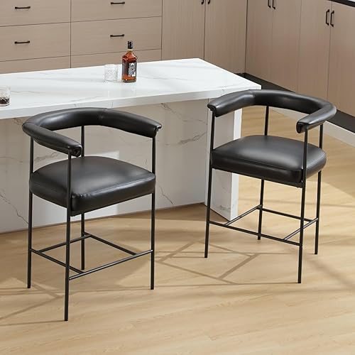 Miniatura 8 de LukeAlon Juego de 2 taburetes de mostrador Sherpa, tapizados de 26 pulgadas de altura de asiento bajos con patas de metal, taburetes de cocina con