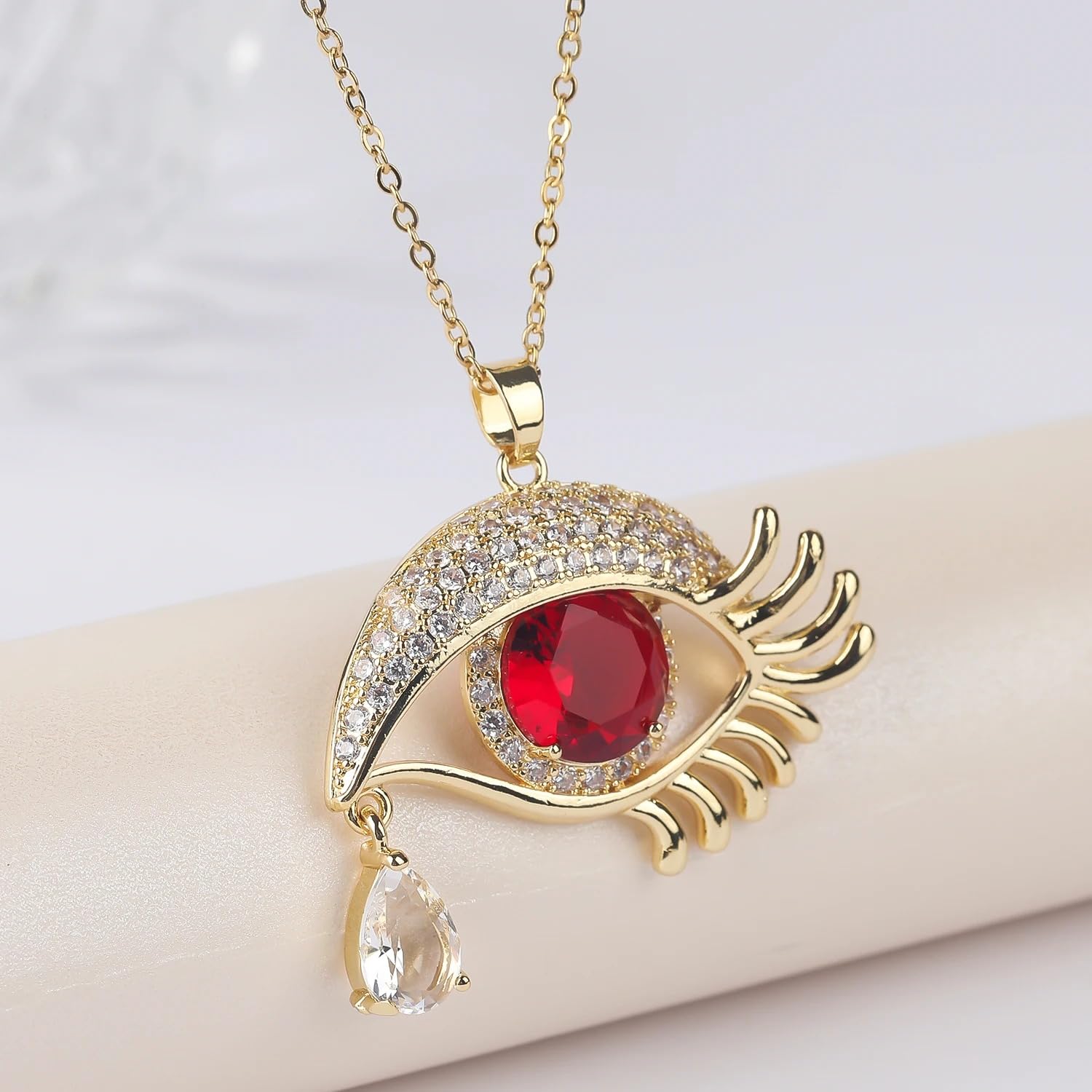 Collar de Mal de Ojo Lleno de Oro de 14 Quilates para Mujeres y Hombres, Collares de Cristal Grandes de 8 Colores O Cadena turca de la Suerte, Globo Ocular de en