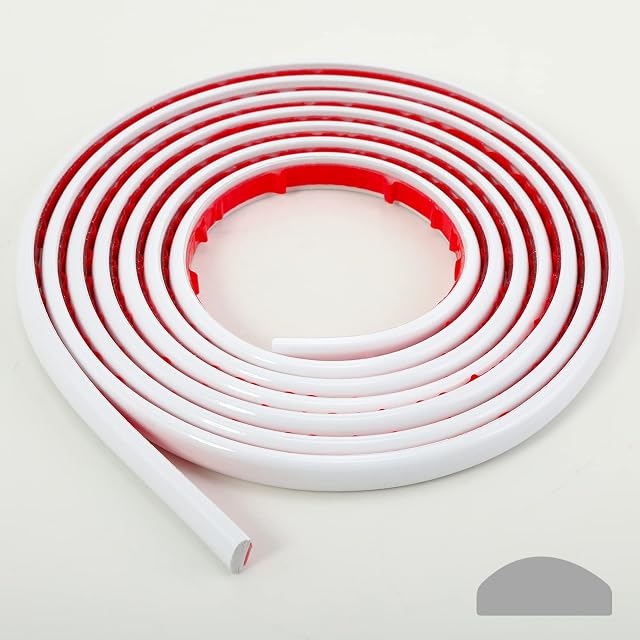Paintable Mouldings & Trim | 3m Caulk and Trim Strips for Floor, Backsplash, Tile Edge and Corner Decor | Peel and Stick Self-Adhesive Liner, White