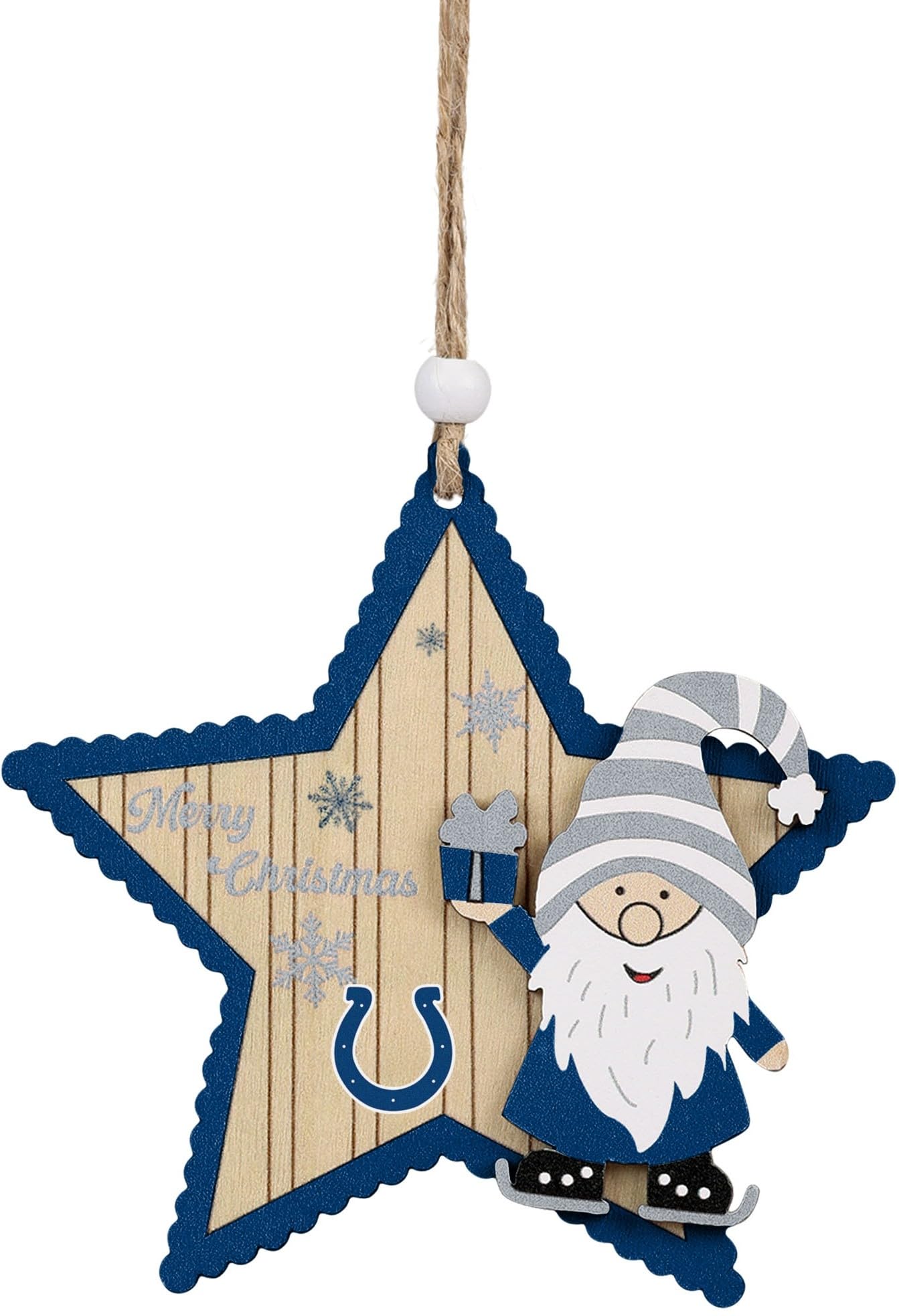 FOCO NFL Indianapolis Colts Wooden Star Ornament with Gnome – Officially Licensed Holiday Decoration