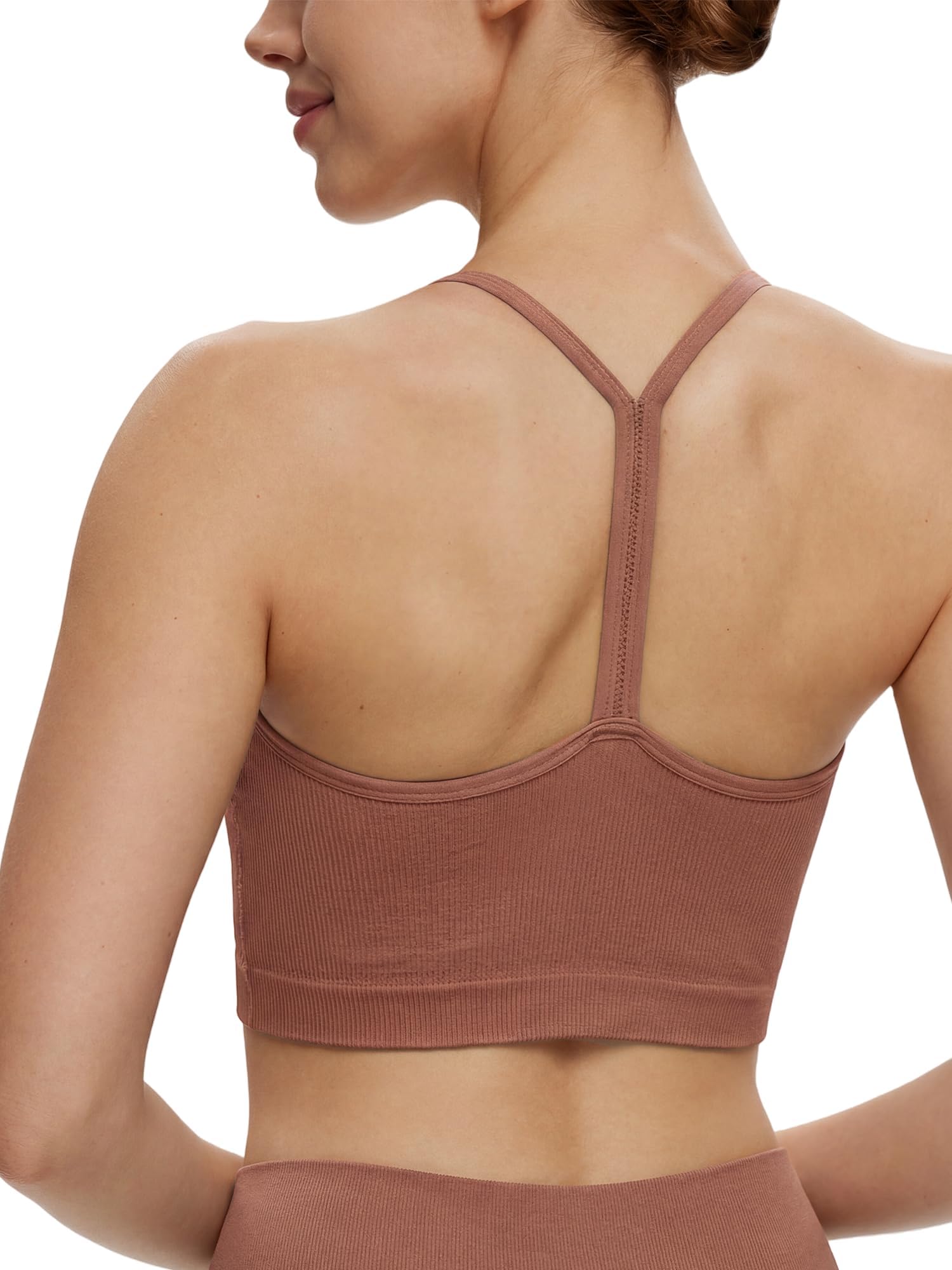Seamless Sports Bra for Women - Padded Racerback Y Bra Low Impact Removable Pad for Fitness Gym Yoga Workout Top