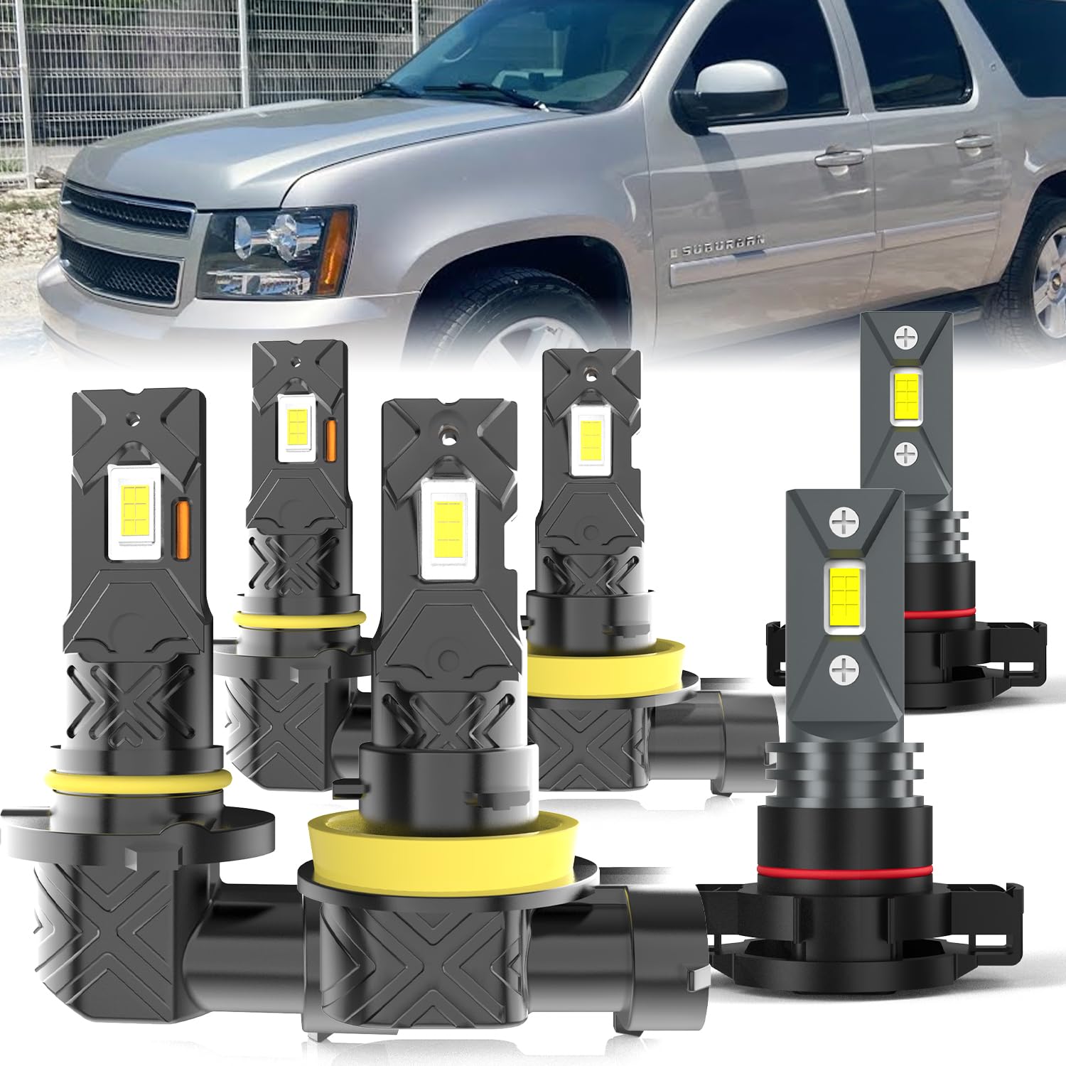 Fit For Chevy Suburban 1500 2500 2007-2014 light Bulbs, High/Low Dual Beam Fog Lights Combo, Plug and Play, 6 PCS