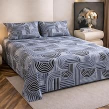 Amazon Brand - Umi King Size Cotton Bedsheet 90x108 Inches with 2 Pillow Covers | Elegant Striped Design | Soft 210 TC Pure Cotton Double Bed Sheet