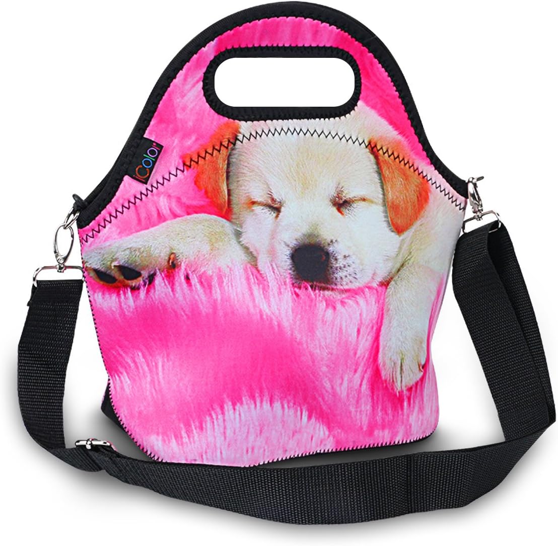 iColor Insulated Neoprene Large Lunch Bag - Removable Shoulder Strap - Reusable Thermal Thick Lunch Tote Bags For Women,Teens,Girls,Kids,Baby,Adults-Lunch Boxes For Outdoors,Work,Office,School(Dog)