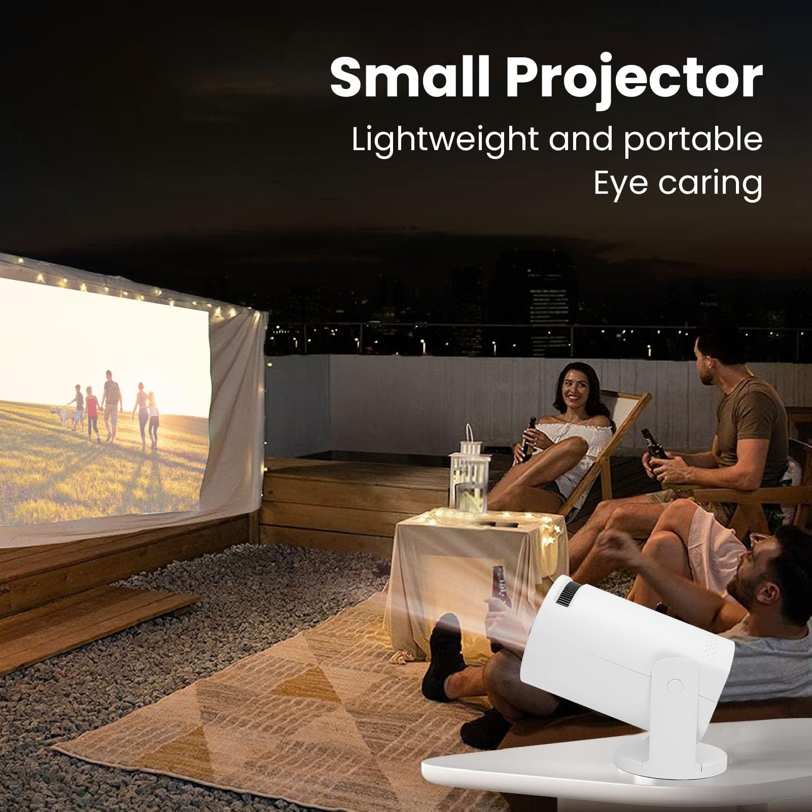 Full HD 1080P-Tragbarer Projektor - Outdoor-Heimkino für Handys und Tablets mit Smart-Funktionen (EU-Stecker)