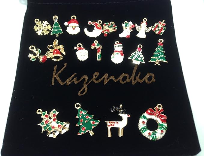 Amazon 可愛い クリスマス チャーム オーナメント 収納ポーチ セット 19種 セット 飾り 手芸 アクセサリー サンタ ツリー S30 人形 動物 おもちゃ