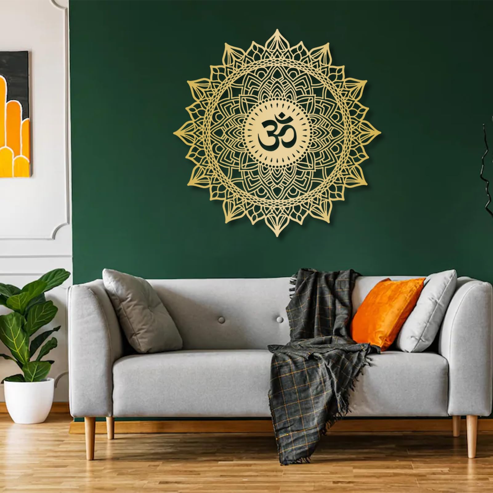 Décoration Murale en métal Om Mandala Or 76x76cm pour Salon Moderne