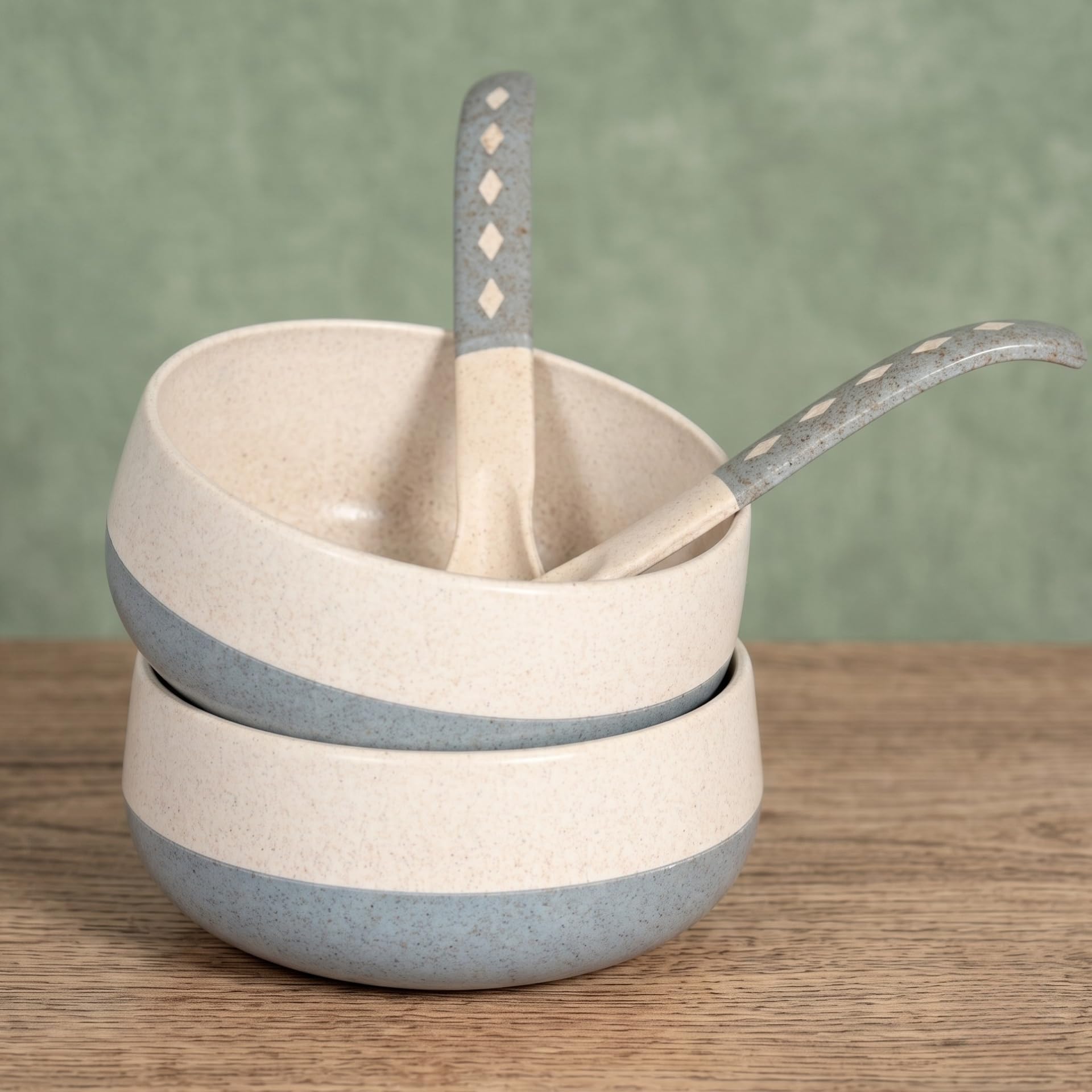 Eha Earth-Friendly Soup Bowls with Spoons | 250 ml | Made with Rice Husk Biocomposite | Microwave Safe Bowl | Serving Bowl Set of 2 | Azure