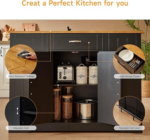 Miniatura 8 de ONBRILL Las islas de cocina estacionarias incluyen 2 sillas, isla de cocina de 47 pulgadas con hoja caída, mesa de bar para el hogar con estante de