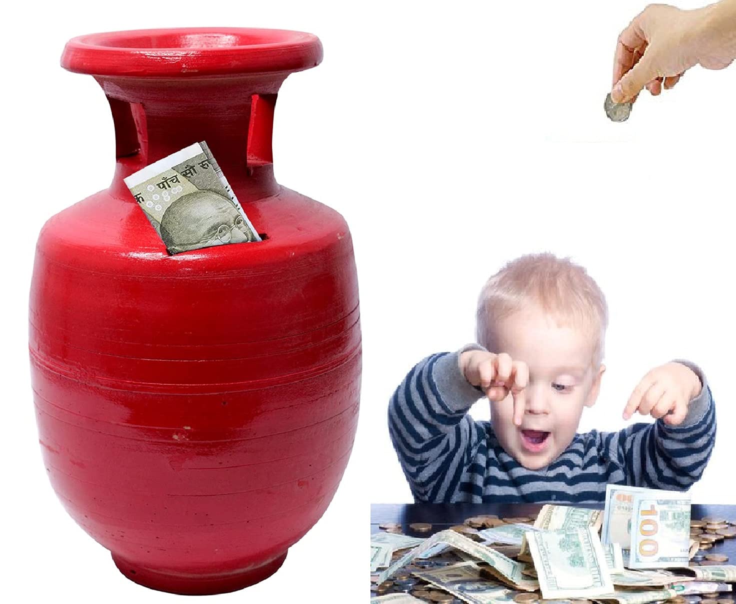 Prime Cylinder Shape Terracotta Clay Mitti Gullak Money Bank Coin Box For Kids Gifting For Money Saving Pack of 1, Classic, Multi-coloured (B097ZS582S) Amazon Price History, Amazon Price Tracker