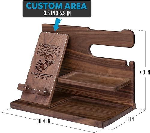 Miniatura 3 de Regalos militares personalizados para soldados, organizador de mesita de noche de nogal, regalos para hombres militares en el ejército, azul marino,