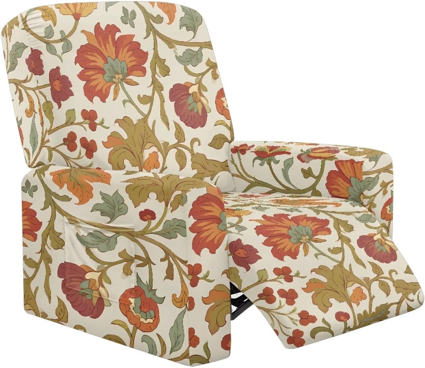 Floral Branches Recliner Slipcovers 4-Pieces Stretch Lounger Cover Non Slip Reclining Slipcovers with Storage Pockets Home Decor