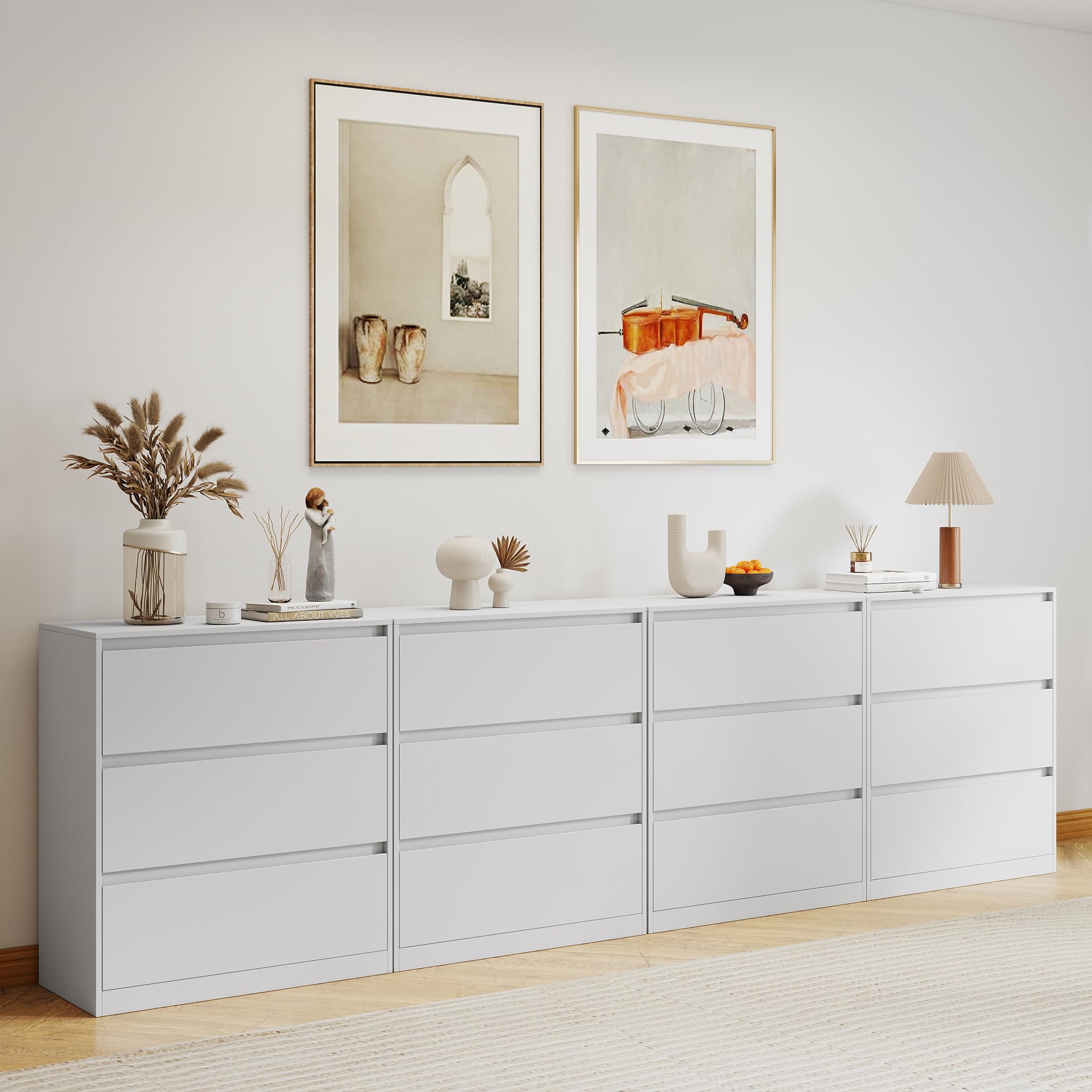 AMERLIFE 126" W DIY Modular Storage Cabinet, 4-Piece 3-Drawer Cabinet
