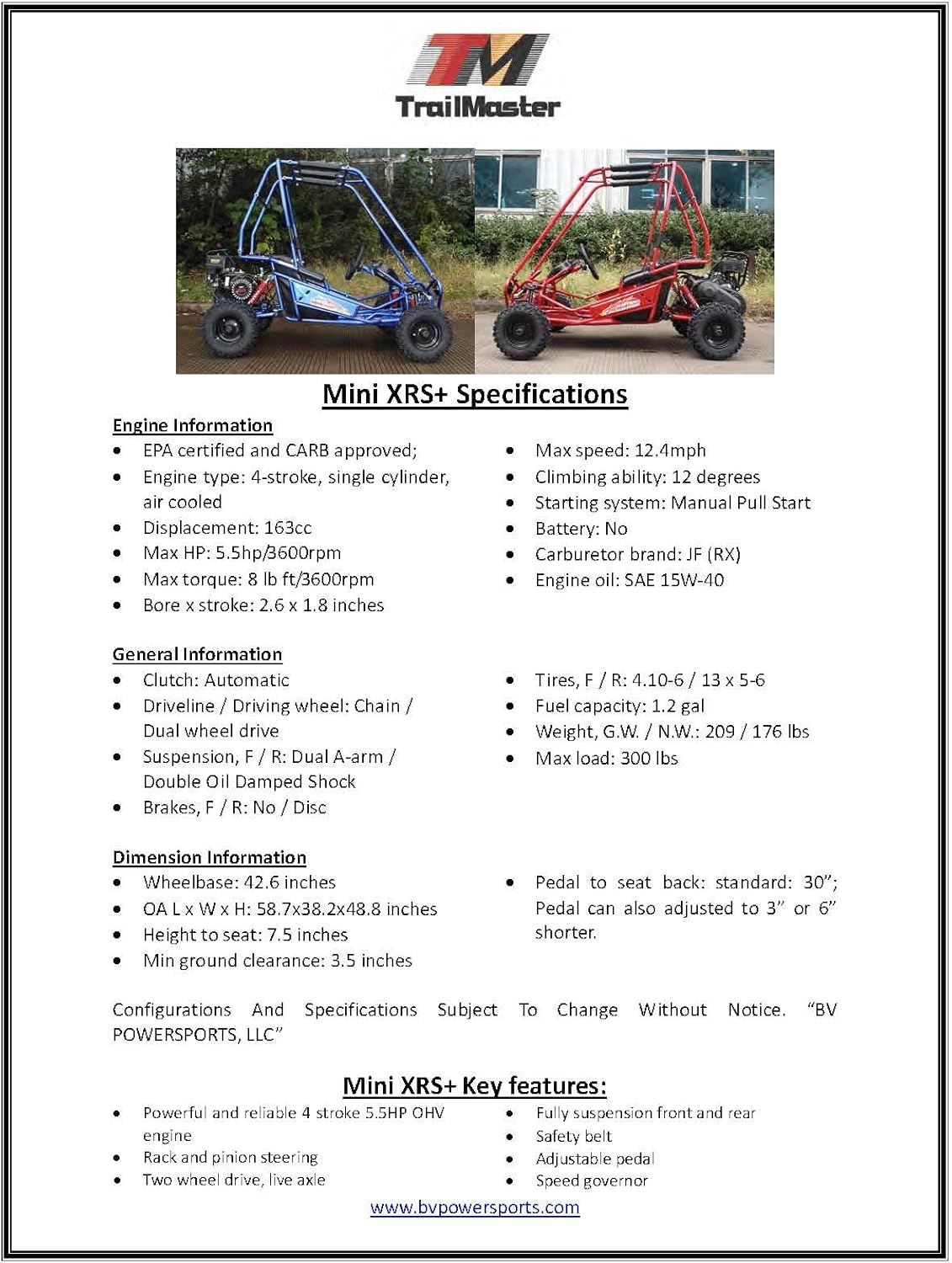 TRAILMASTER MINI XRS+ - Kids Size GO Kart (Blue)