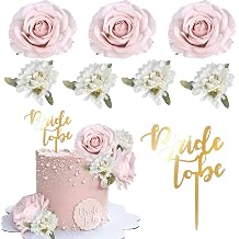 Rsstarxi 8 Pack Acrylic Bride to Be Cake Topper Artificial Flower Wedding Rose Cake Pick for Baby Shower Wedding Bridal Shower Party Cake Decorations Supplies