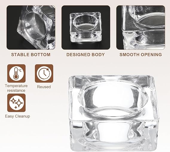 4 Pcs Clear Glass Tealight Candle Holders, Assorted Shapes, Fits Tea Lights With Diameter Up to 4cm, Perfect for Home Decor, Wedding, Party & Table Centerpieces (Square Shape)
