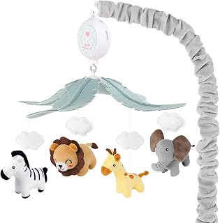 PIIKAGO Safari Animals Crib Mobile for Boys & Girls - 3-Mode Music Box with 12 Lullabies, Fits Standard Cribs, Newborn Nursery Decor