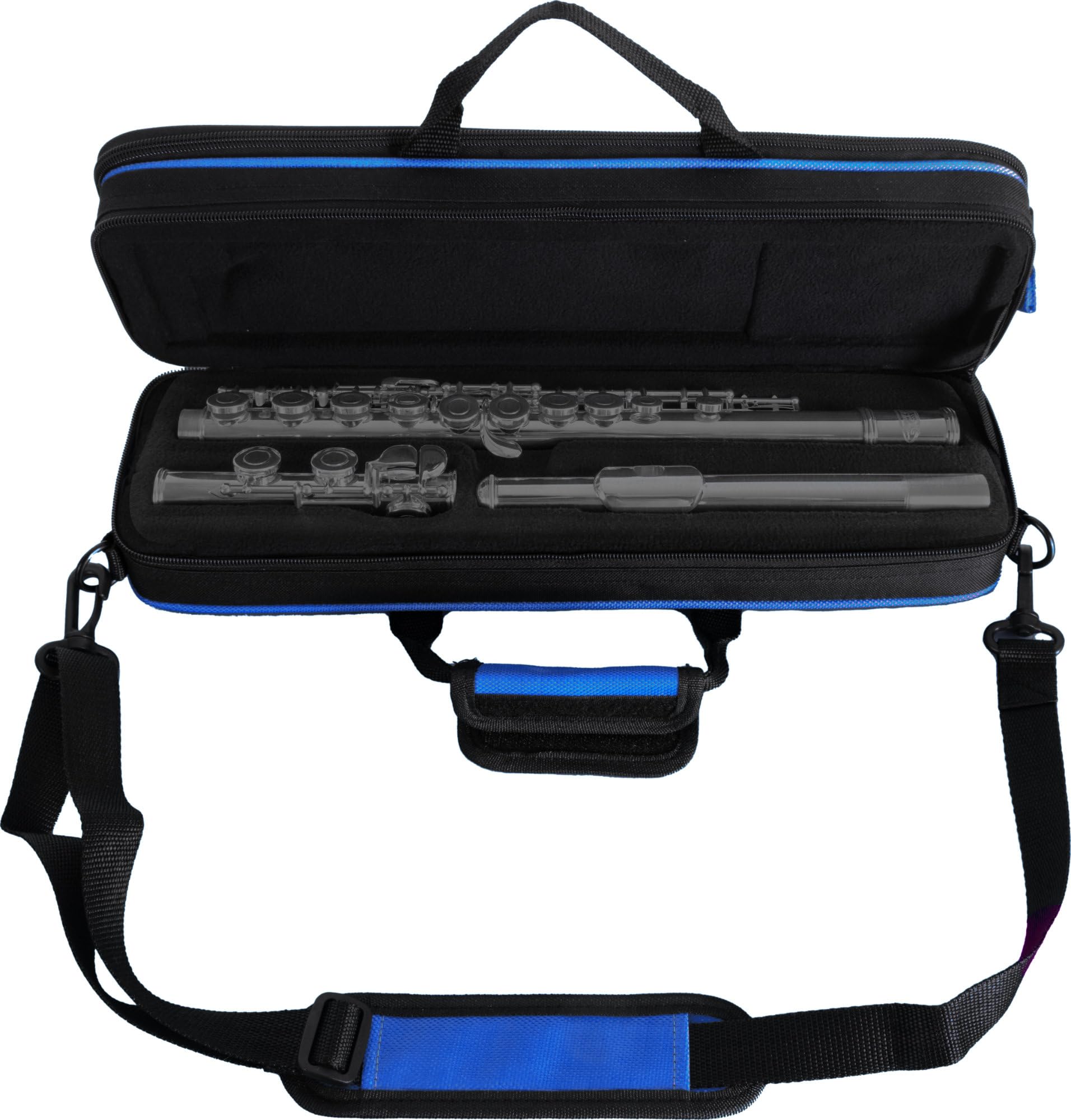 Classic Cantabile estuche ligero azul para flauta transversal, resistente al agua y desgarros, con acolchado térmico, correa incluida. Compatible con flautas transversales comunes.