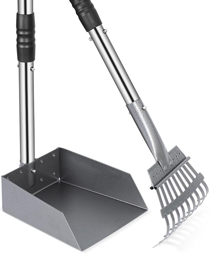 Heeyoo Upgraded Dog Poop Tray and Rake Set 37.8-inch Adjustable Handle
