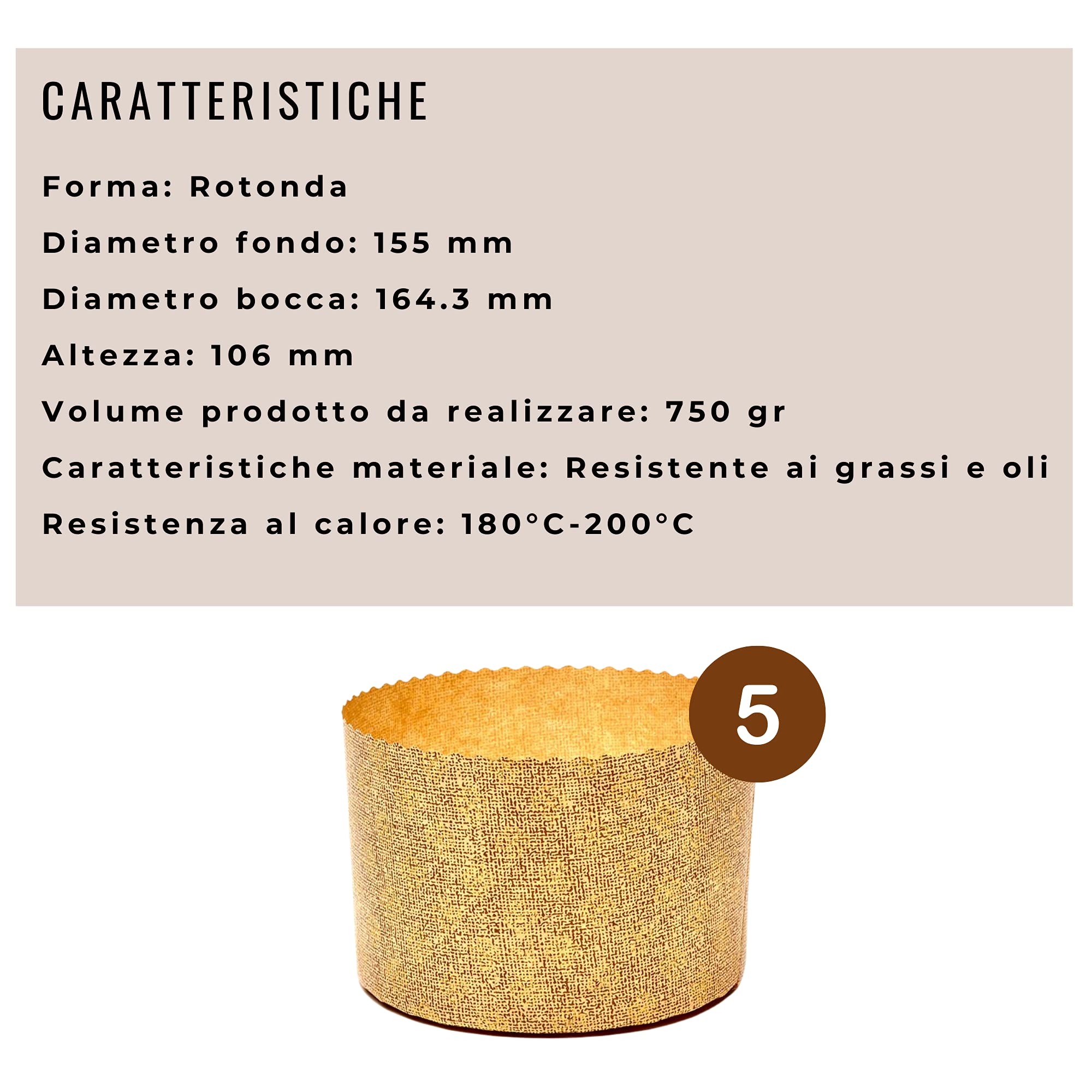 Panettone bakvorm, hoog, 500 g, 10 stuks, professionele vormen van natuurlijk papier van zuivere cellulose, bakvormen voor panettones, hittebestendig tot 200 °C