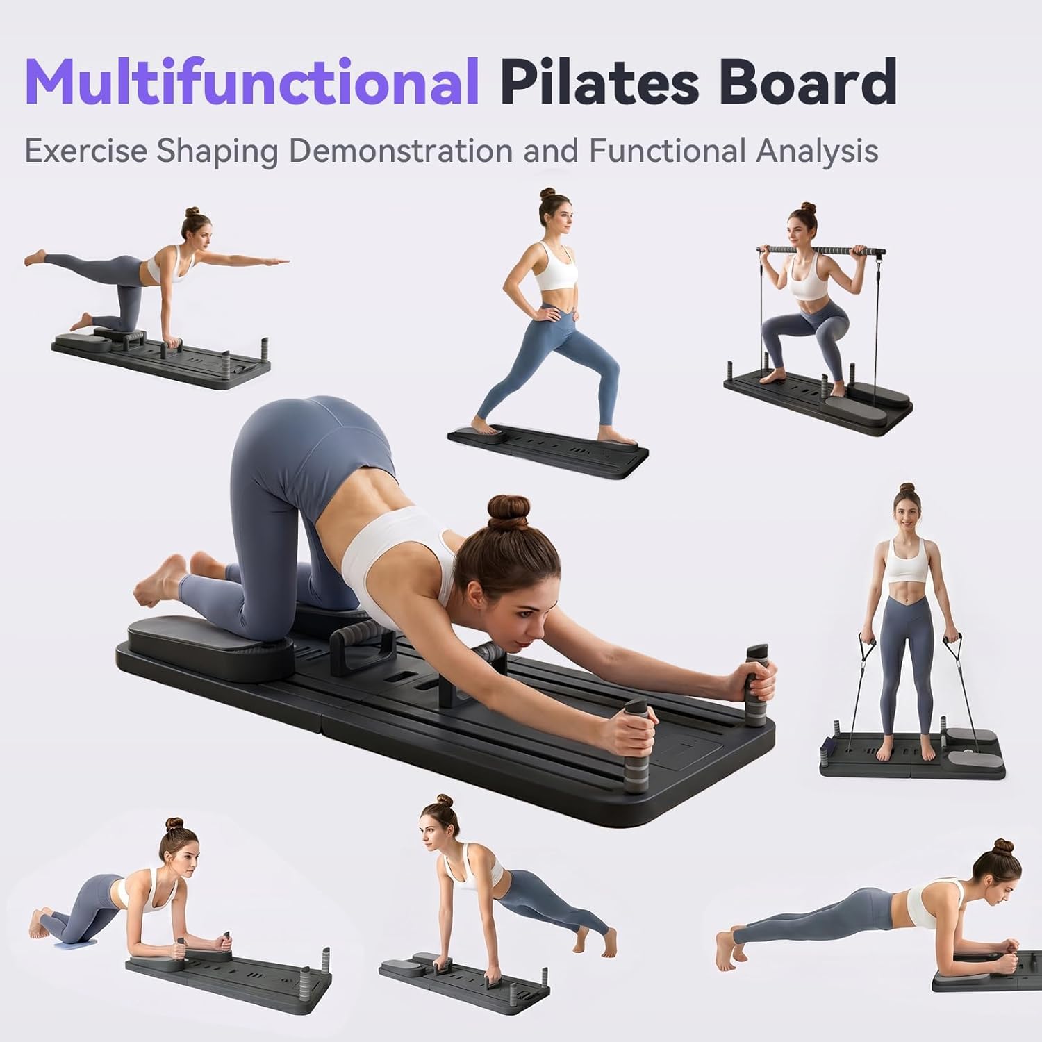 Pilates Board Für Zuhause(inkl. 5er-Set Widerstandsbänder) Faltbares Multifunktionales Reformer Board, Extra Stabile Konstruktion Mit Automatischem Rückprall, für Kern- und Bauchmuskeltraining