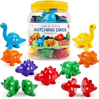 Matching Letters Dinosaur Toys Double-Sided Alphabet ABC Uppercase Lowercase Match Montessori Educational Preschool Learning Sensory Fine Motor Skills Developmental Toys for Aged 3 Year Old Boys Girls