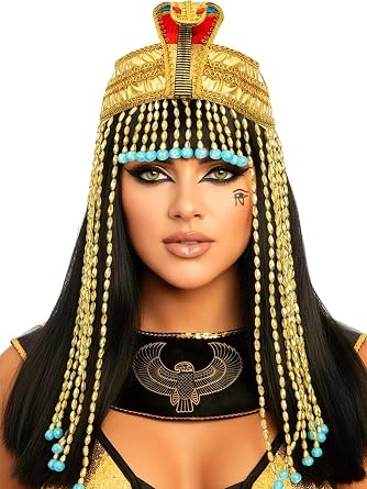 CAKURE Egyptian Cleopatra Headpiece Gold Snake Headband Tassel Beaded Headdress Halloween Cleopatra Costume Hair Accessories for Women