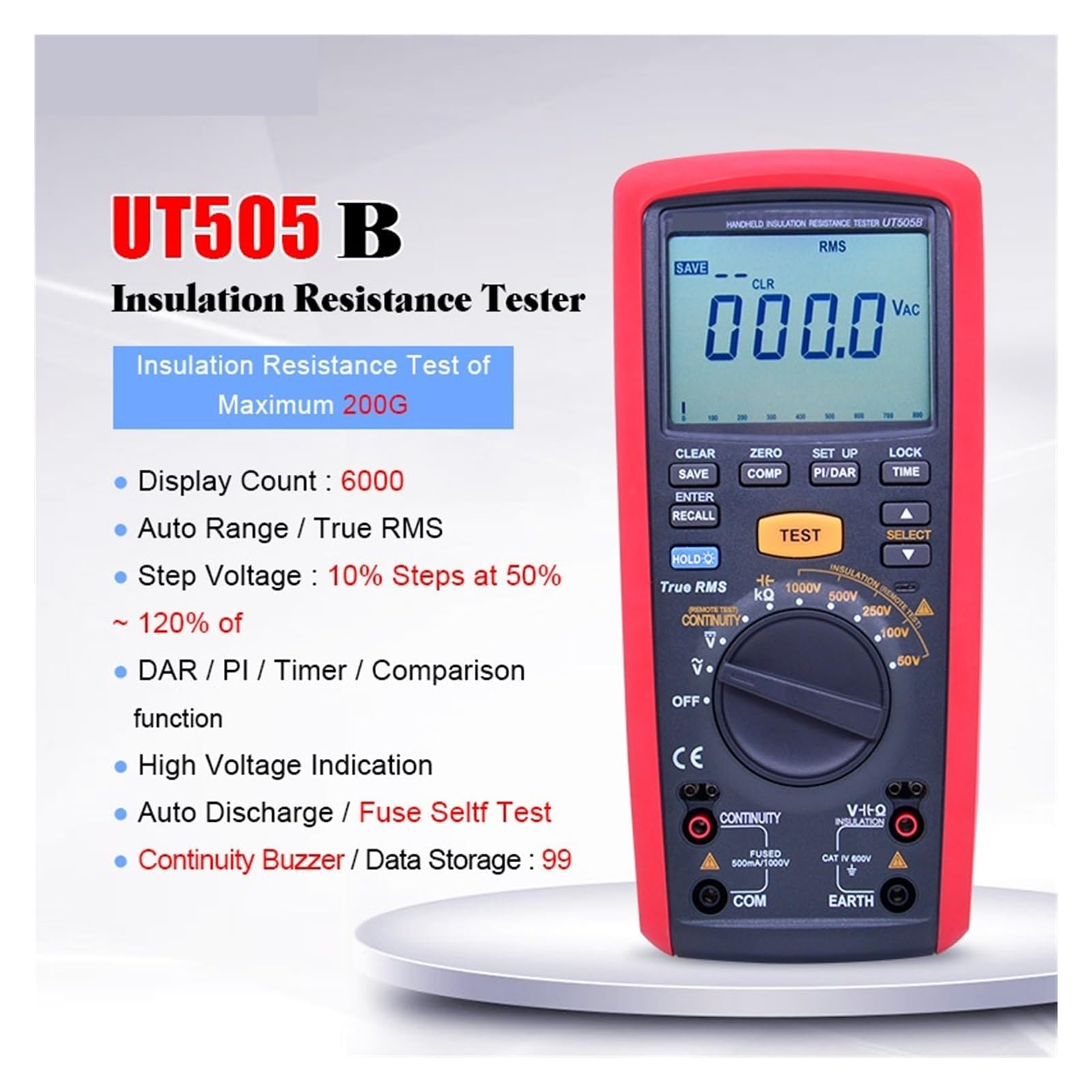 Digital Resistance Meter Testeur De Résistance D'isolement Portable UT505B ; Multimètre Numérique True RMS DC AC Volt Ohm Meter ; Mégohmmètre 1KV Stockage De Données