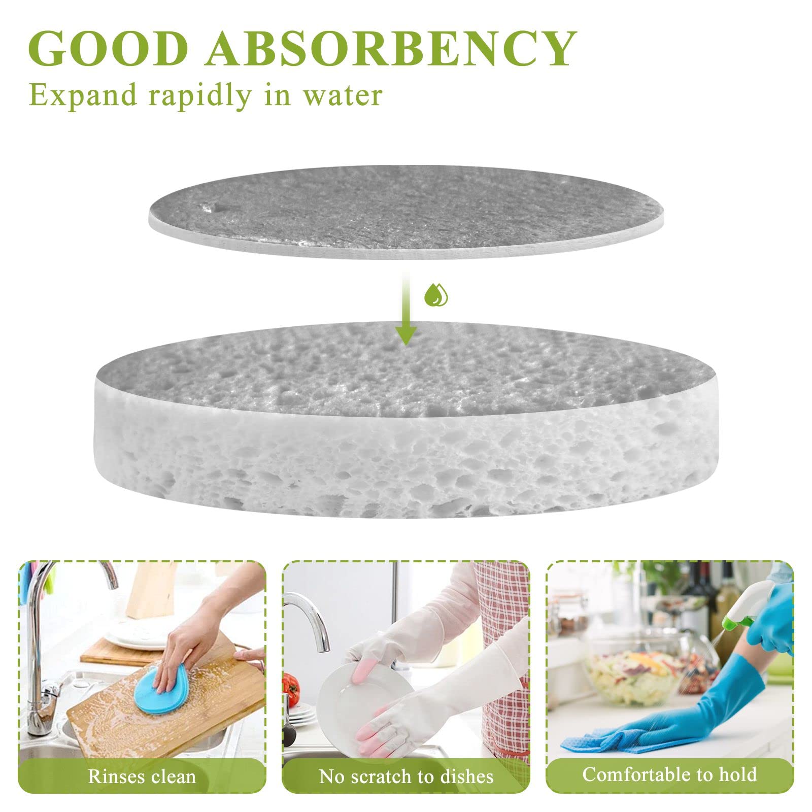 Gray Cellulose Compressed Sponge Washing Dishes and Cleaning Kitchen Non-Scratch Heavy Duty Natural Cleaning Sponge Reusable for Bathroom Cars Household 3PCS