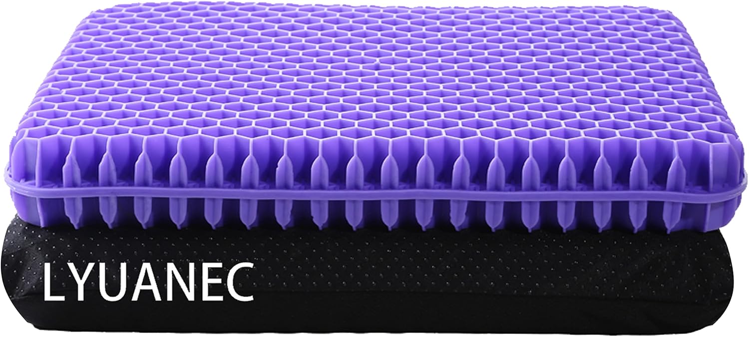 Gel Seat Cushion for Long Sitting, 2.4 Inch Thicken Gel Cushions for Pressure Relief, Breathable Seat Cushions for Office Chairs with Washable Non-Slip Cover (Purple, Thicken)