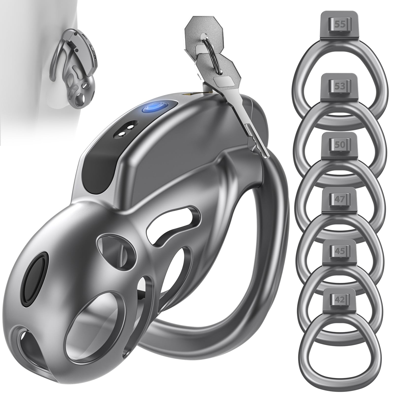 Vikkiy Vibrating Chastity Cage with 6 Rings, APP Controlled Chastity Device