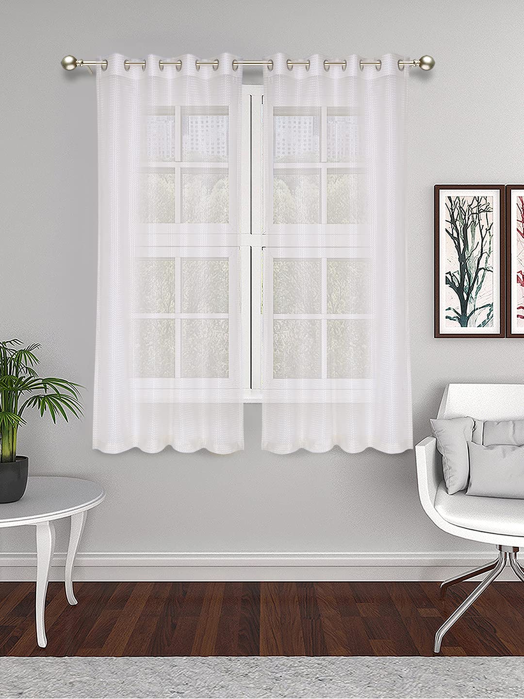 THE CONVERSION Set of 2 Pcs Sheer Premium Lightweight Tissue Fabric Solid Cream Color Eyelet Window Curtain, 2 Pc Window Curtain 5ft