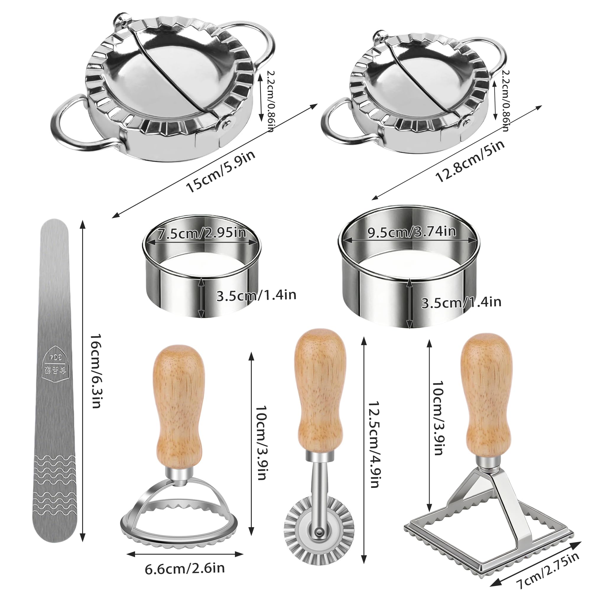 8 Stück Ravioli Former Set, Edelstahl Dumpling, Mit Ravioli Maker Ausstecher und Teigrädchen Teigtaschenrad Former für Ravioli Knödel Werkzeug Keks, Kitchen Attachmen
