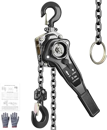 Manual Chain Hoist, 3 Ton 6600 lbs Capacity, 10 FT Lift, Galvanized Steel Construction, Double Pawl Brake & 360 Swivel Hook for Garage, Workshop, Factory, Dock Black, 3T-3m