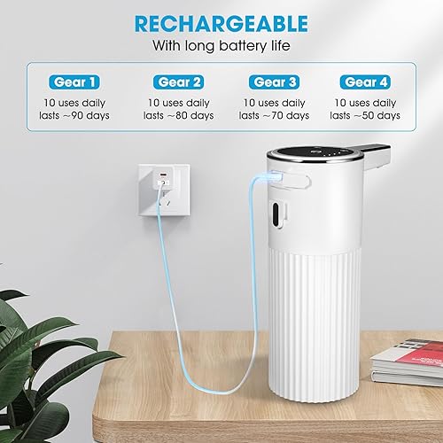 Miniatura 7 de Paquete de 4 dispensadores de jabón automático sin contacto, dispensador de jabón líquido con sensor inteligente de 13.5 onzas, recargable por USB y