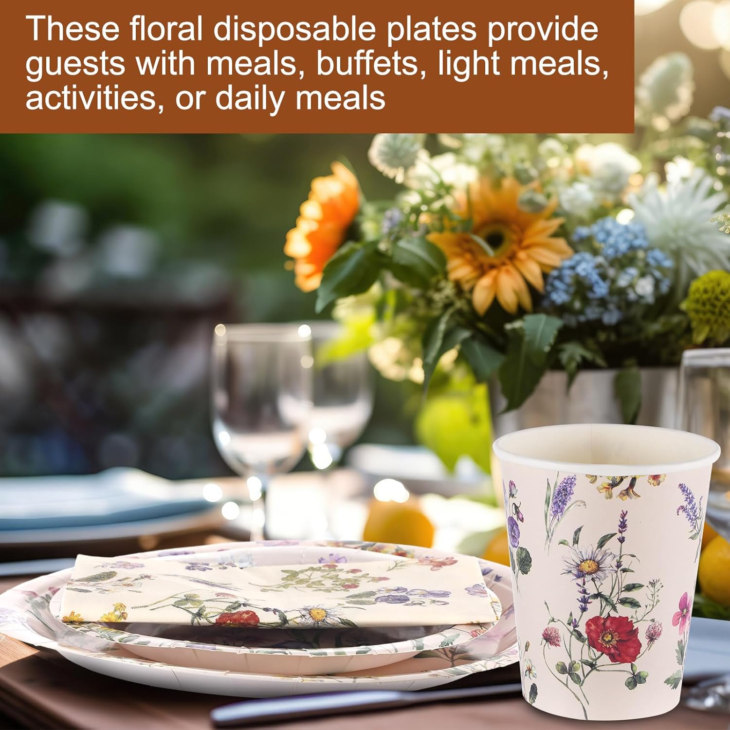 250 Pcs Wildflower Party Decorations Include Spring Summer Floral Paper Plates Napkins and Cups for Wildflower Baby Shower Tea Decorations, Serve 50 Guest(Multicolor,Rustic Style)