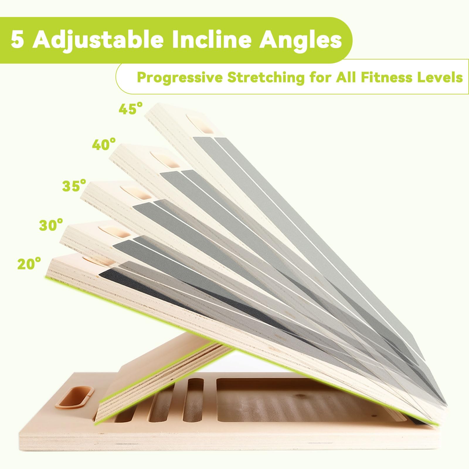 Tavola Inclinata Regolabile in Legno per Allungamento del Polpaccio, Slant Board con Maniglia, per Stretching, Squat, Tallone, Caviglia