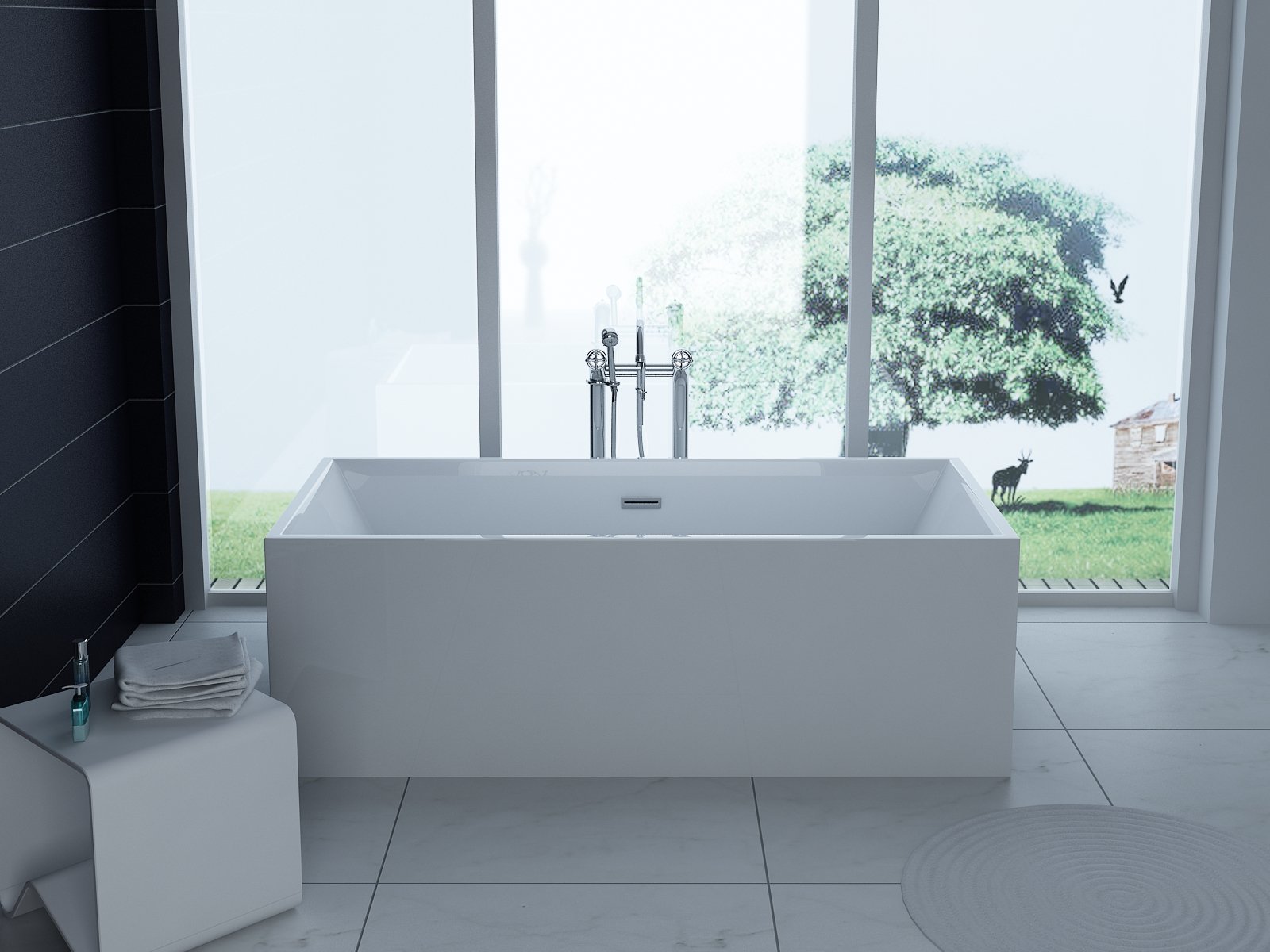 freistehende Badewanne 170x80 + Acrylwanne inkl. Ablauf und Überlauf (Whirlpool, Dusche, Badezimmer)
