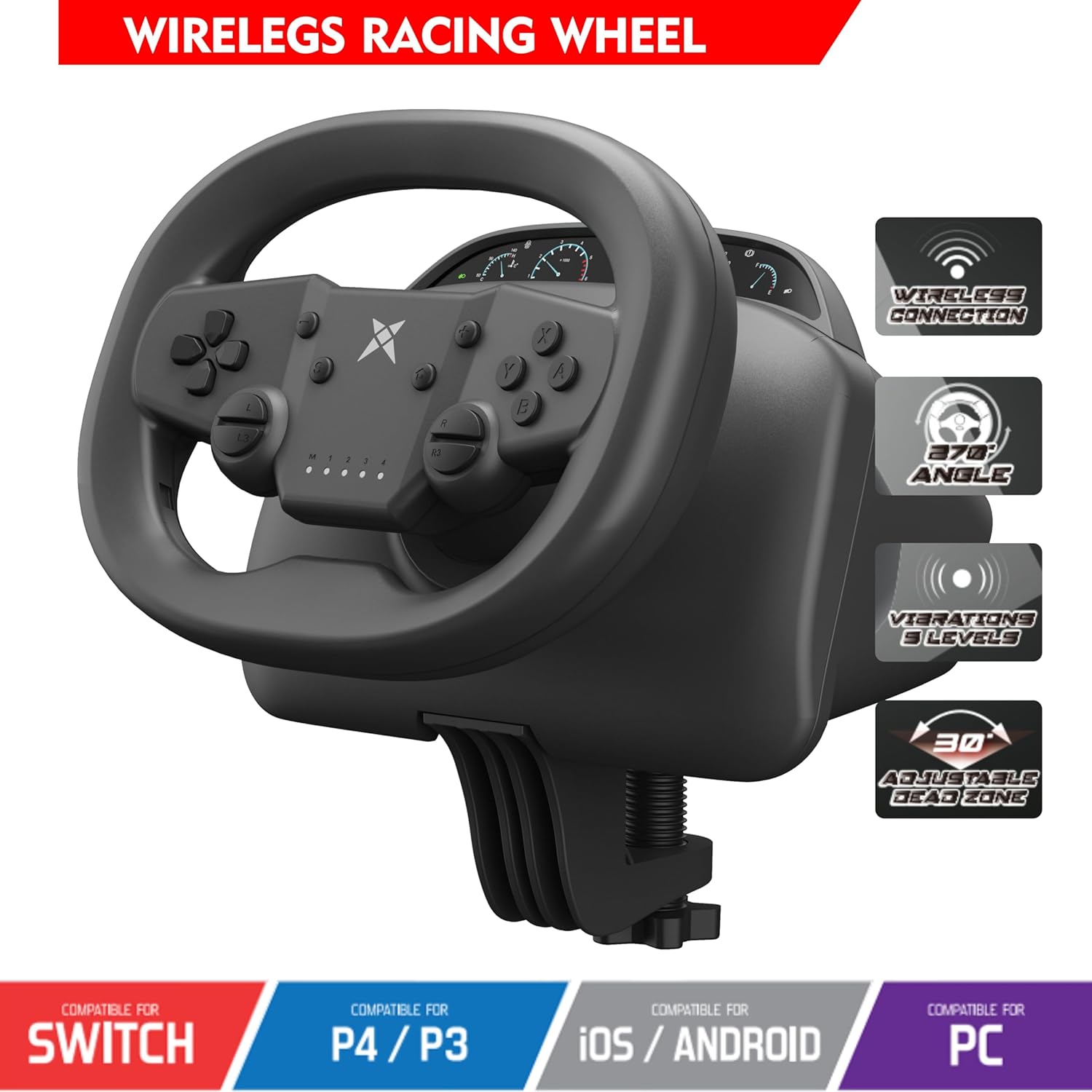 DOYO Gaming Steering Wheel, 270 Degree Racing Wheel with Dual-Vibration Motors, Wireless Steering Wheel for PS4, PC, Nintendo Switch, PS3, IOS, Android Race Games, Screenshot Capture - Image 2