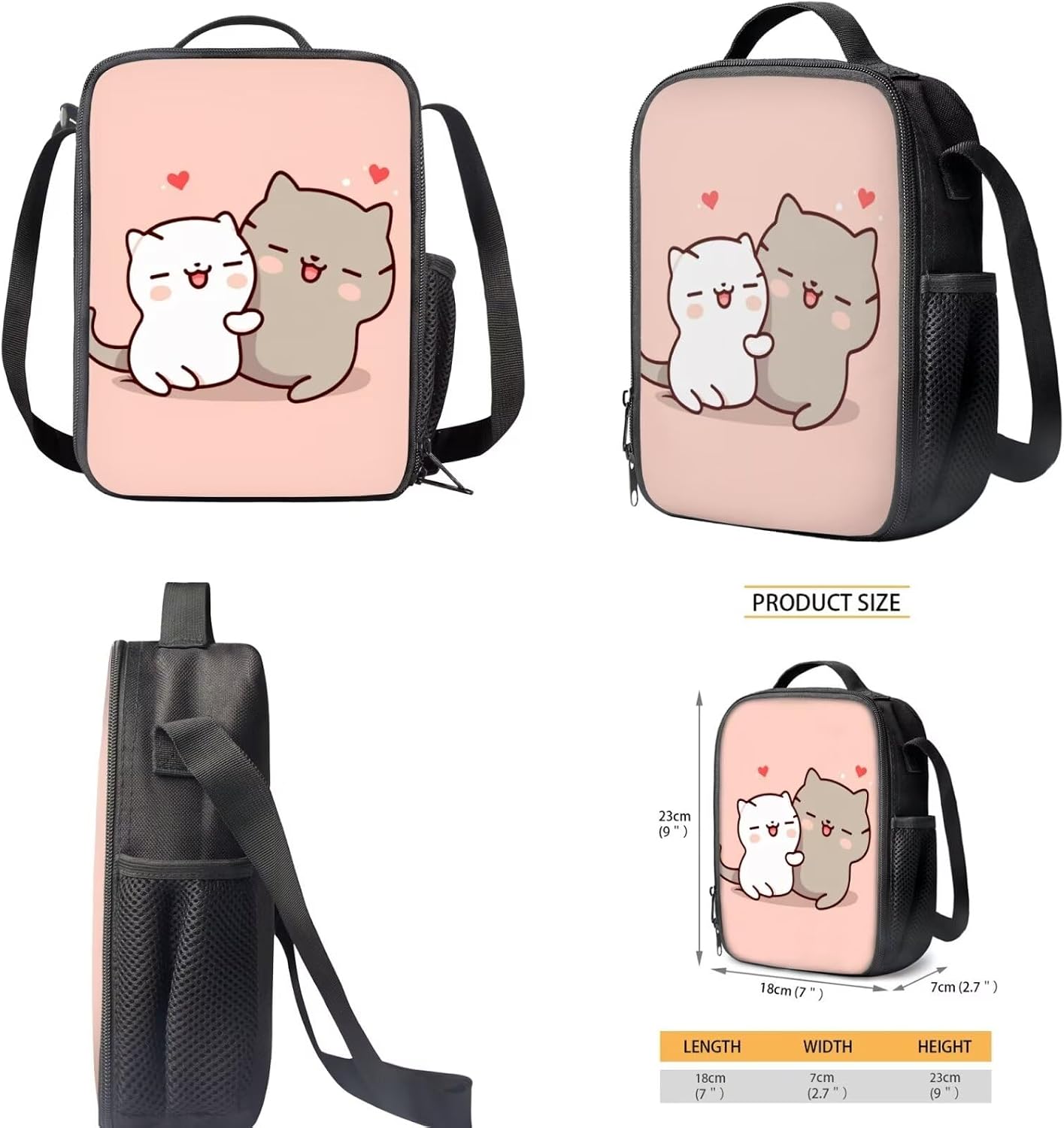DISNIMO Cute Cat Backpack for School Girls with Lunch Box Pencil Case Pink Backpack and Lunch Bag Set for Girls Back to School Supplies Set for Primary Elementary School