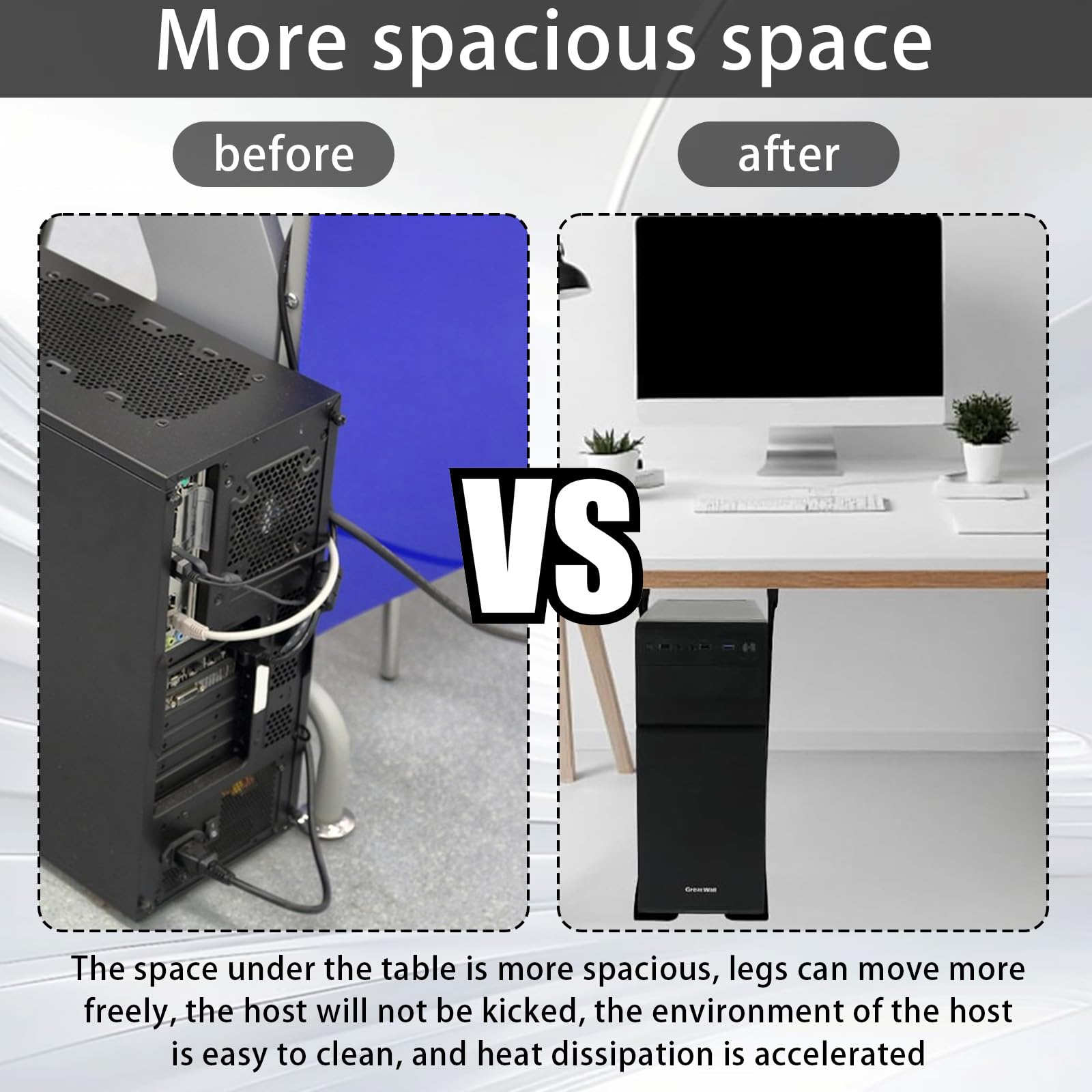Soporte para Pc Acero Inoxidable, Soporte Negro para Pc Debajo del Escritorio Ancho Ajustable De 15 A 25 Cm Capacidad De hasta 30 Kg para La MayoríA De Los Anfitriones
