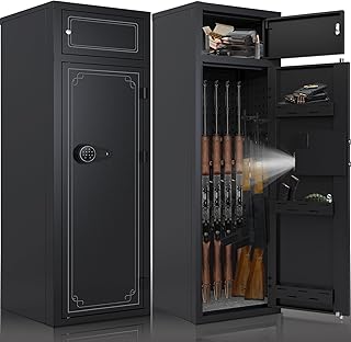 KAER 10-12 Gun Safe,Rifle Gun Safe for Home Rifle and Pistols,Gun Safes & Cabinets,Metal Gun Cabinet for Rifles and Shotguns,Shotguns Rifle Safe with Digital Keypad, Adjustable Shelves (Grey) - KAER