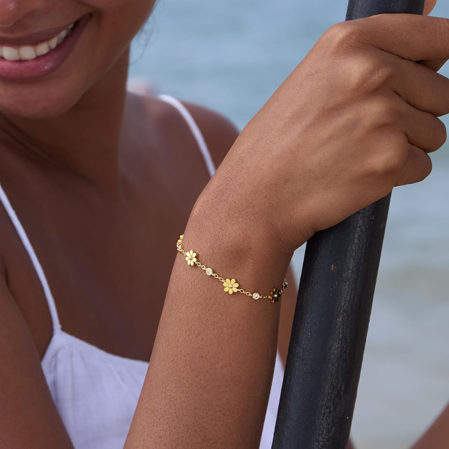 STORYJEWELLERY Daisy Bracelet, Gold Plated Bracelets for Women, Tennis Bracelets for Women, Dainty Daisy Jewelry, Gifts for Her - Image 2