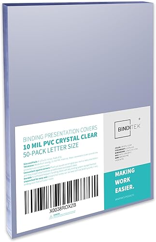Vista 75 de Binditek Paquete de 200 cubiertas transparentes de PVC de 8 mil, 8.5 x 11 pulgadas, tamaño carta, esquinas cuadradas, sin perforar, suministros