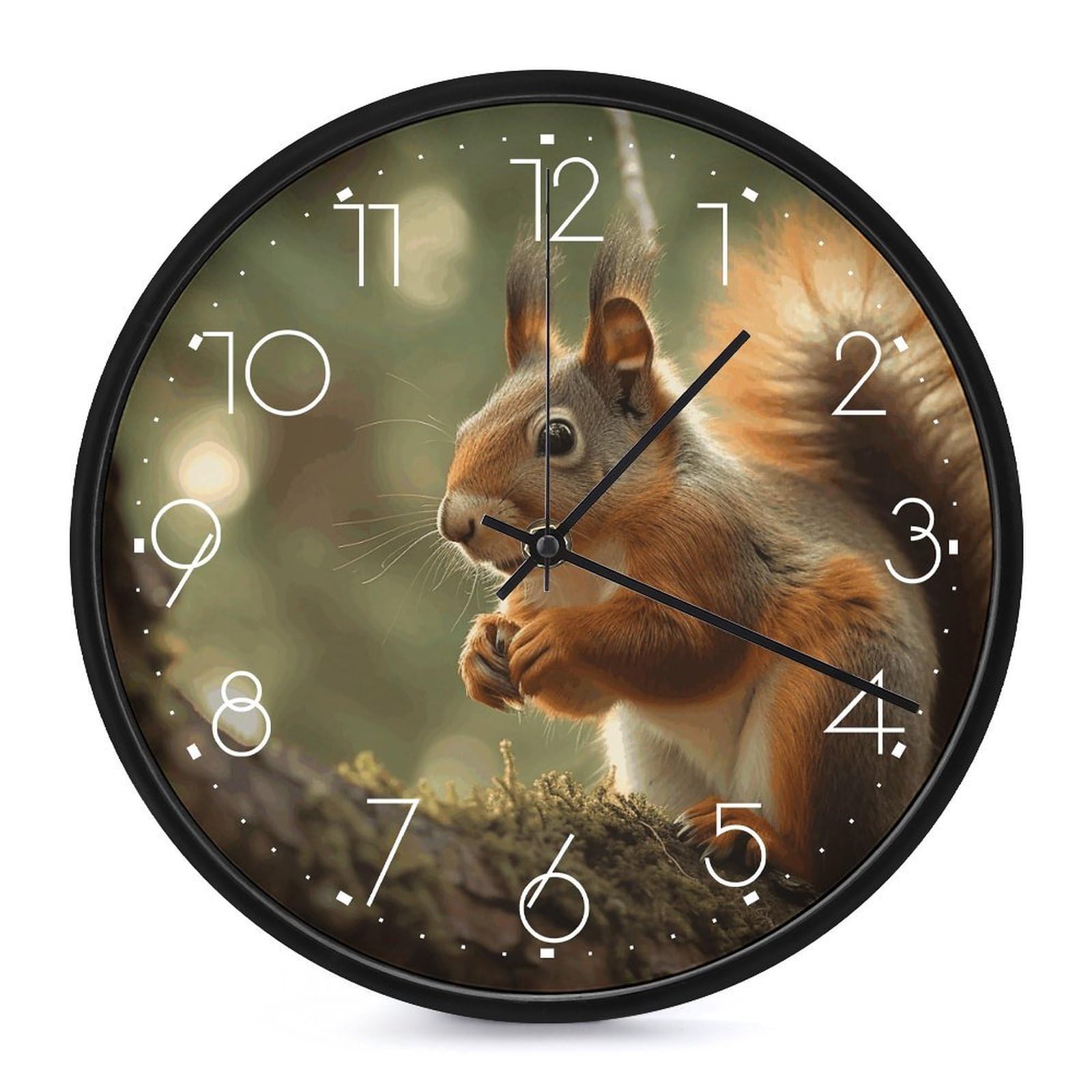 DWVTSLH Wildlife Forest Squirrel Wall Clock 10 Inch Silent Non-Ticking Modern Clocks Battery Operated - Decorative Wall Clocks for Bedroom Living Room Kitchen Office Wall Decor Gift Idea