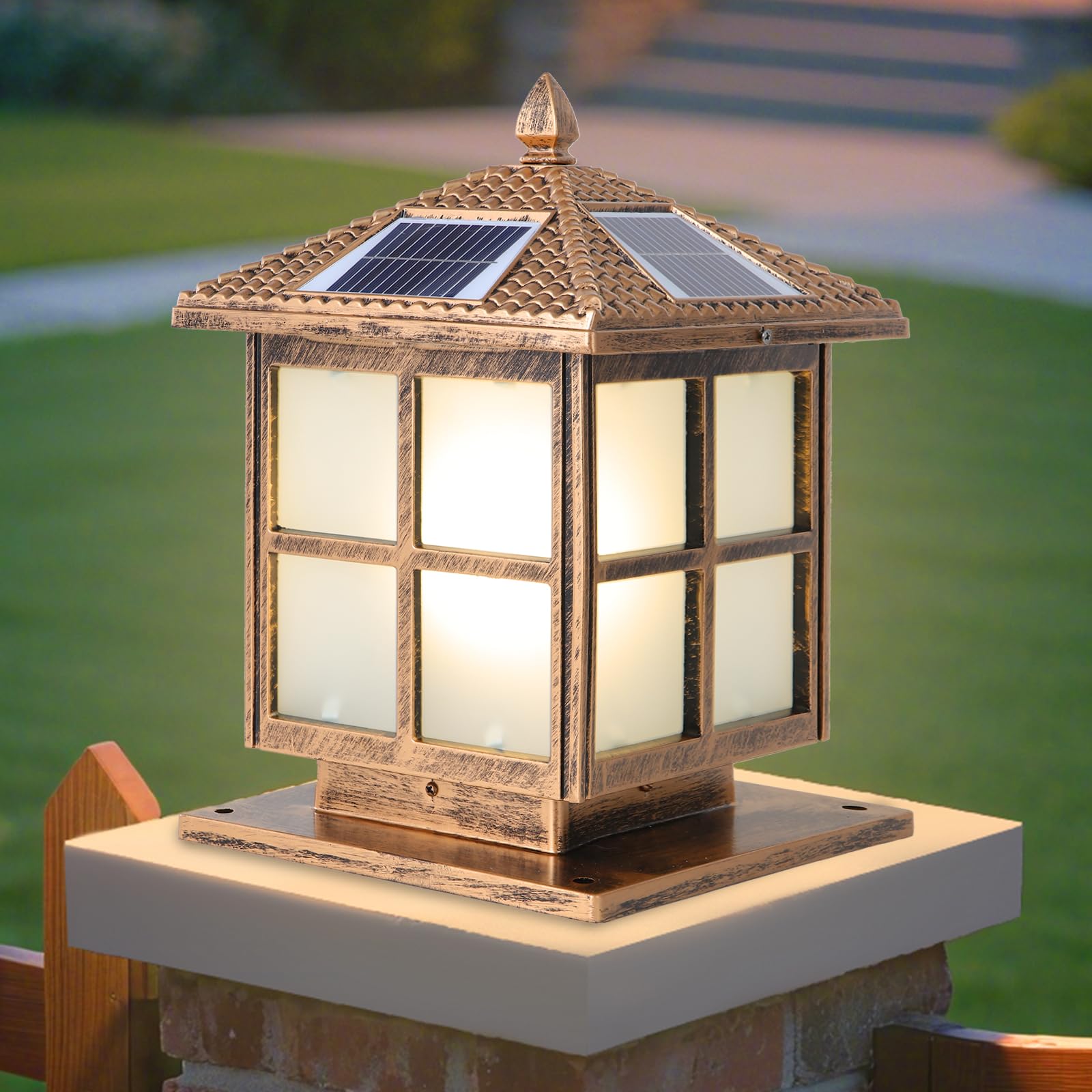 Solar Post Caps Lights With Remote Modern Outdoor LED Column Pillar Lamps Exterior Waterproof Landscape Pathway Lights Solar Powered Fence Deck Caps Lanterns For Garden Gate Mailbox Pier Mount Lamp