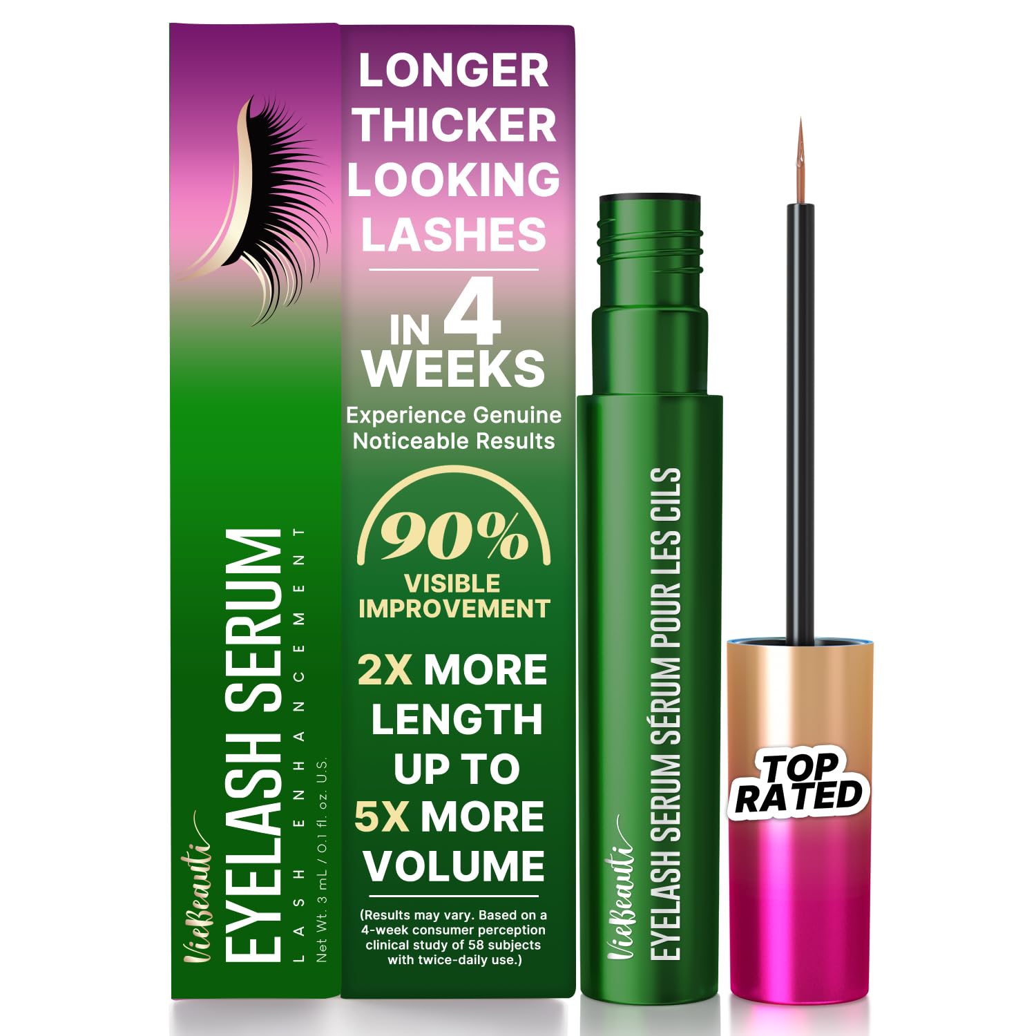 VieBeautiPremium Eyelash Growth Serum: Lash Enhancing Serum with Advanced Formula to Boost Longer Fuller and Thicker Looking Lashes - Vegan & Cruelty-Free for Sensitive Eyes 3mL 3-Month Supply