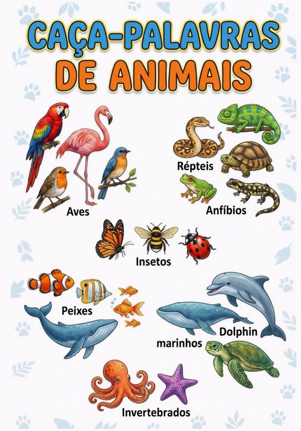 Caça palavras de animais: Para adulto, letras grande: Puzzle Game em português. excelente para exercício de memória, passa tempo - presente para tempo livre ferias e viagens